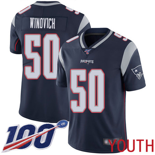 New England Patriots Football #50 100th Limited Navy Blue Youth Chase Winovich Home NFL Jersey->women nfl jersey->Women Jersey